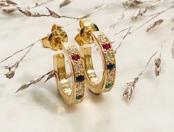Creole earrings in 18k gold with rubys, sapphires and emeralds