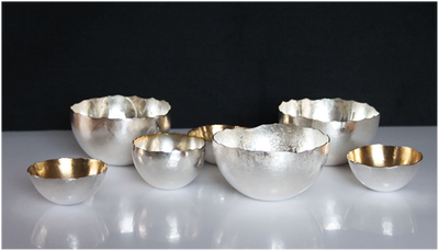 Etched silver bowls some with 24ct gold-plating