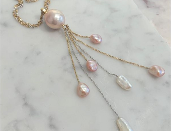 Necklace in 18k white and yellow gold with pink and white freshwater pearls